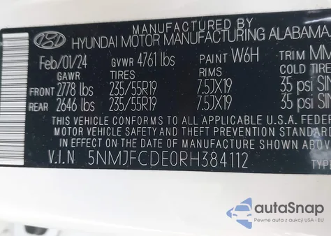 2024 Hyundai Tucson Sel from USA, damaged, VIN 5NMJFCDE0RH384112